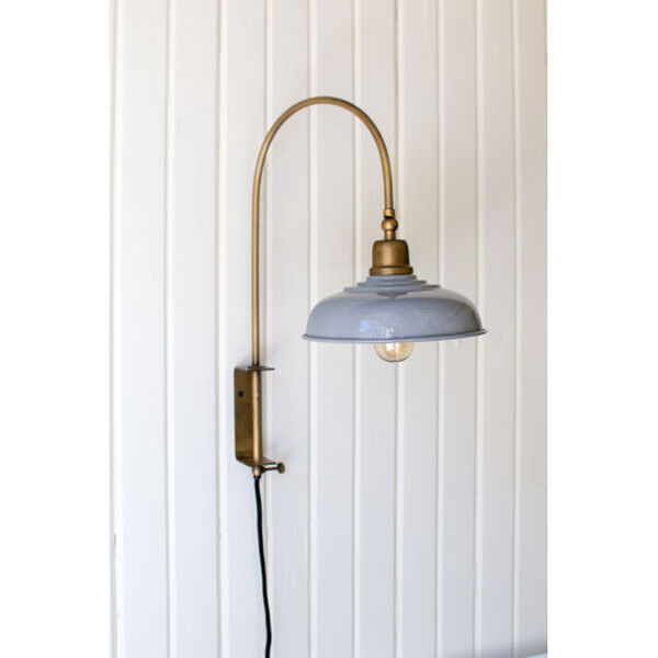 Antique Brass One-Light Wall Sconce with Grey Shade, image 3