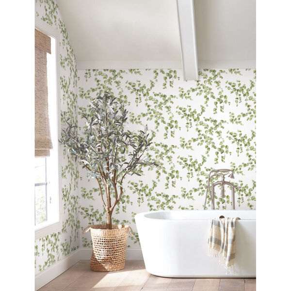 Simply Farmhouse Green and White Creeping Fig Vine Wallpaper, image 1