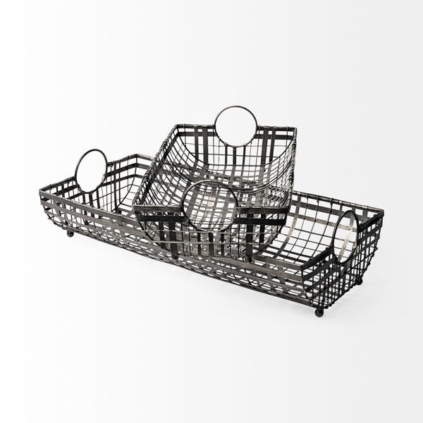 Kenneth Gunmetal Gray Metal Basket, Set of Two, image 2