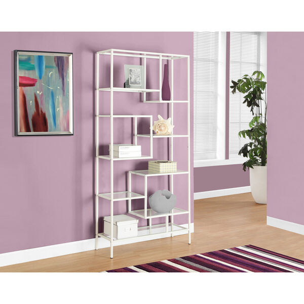 Bookcase - 72H / White Metal with Tempered Glass, image 1