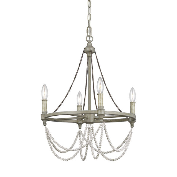 Beverly French Washed Oak Distressed White Wood Four-Light Chandelier, image 3