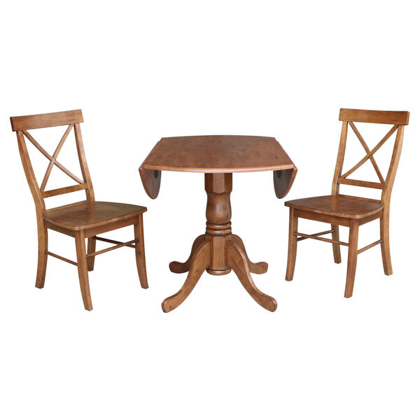 Distressed Oak 42-Inch Dual Drop Leaf Pedestal Table with Two X-Back Side Chair, image 3