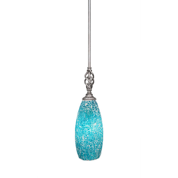 Elegante Aged Silver 5.5-Inch One-Light Mini Pendant with Turquoise Fusion Glass, image 1