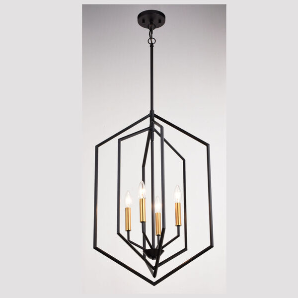Riley Black and Satin Brass 18-Inch Four-Light Pendant, image 4