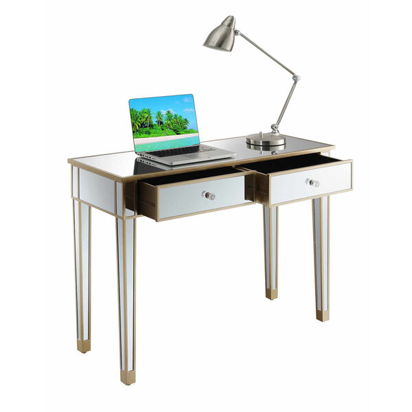 Gold Coast Champagne Mirrored Two-Drawer Desk Console Table, image 5