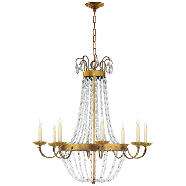 Paris Flea Market Large Chandelier in Gilded Iron with Seeded Glass by Chapman and Myers, image 1