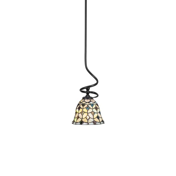 Capri Matte Black One-Light Mini Pendant with Crescent Art Glass, image 1