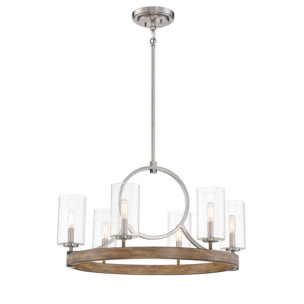 Country Estates Sun Faded Wood With Brushed Nickel 28-Inch Six-Light Chandelier, image 1