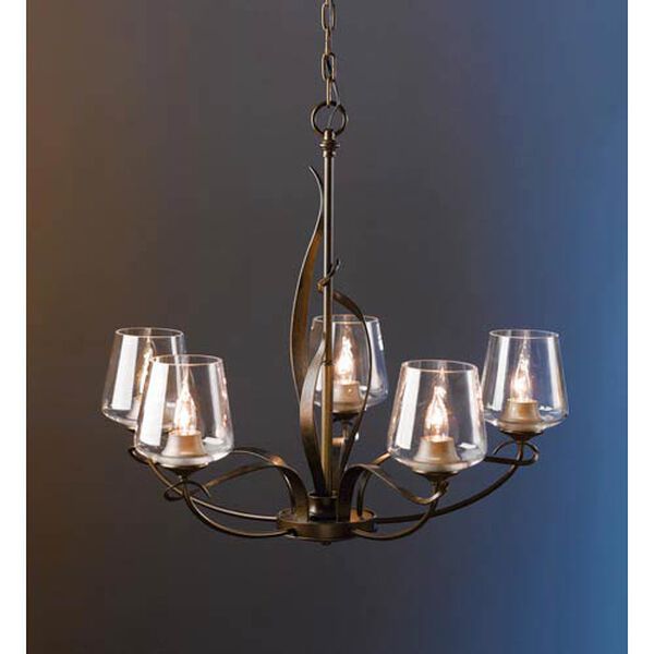 Flora Bronze Five-Light Chandelier with Clear Glass, image 1