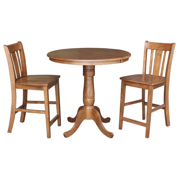San Remo Distressed Oak 36-Inch Round Extension Dining Table with Two Stool, image 1
