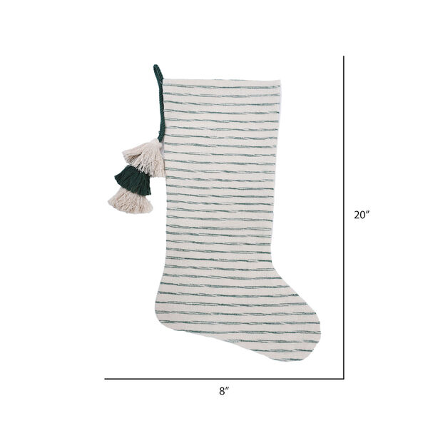 White and Green 20 x 8 Inches Striped Cotton Stocking, image 5