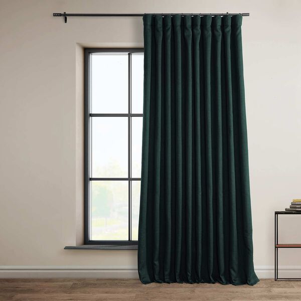 Focal Green Faux Linen Extra Wide Room Darkening Single Panel Curtain, image 1