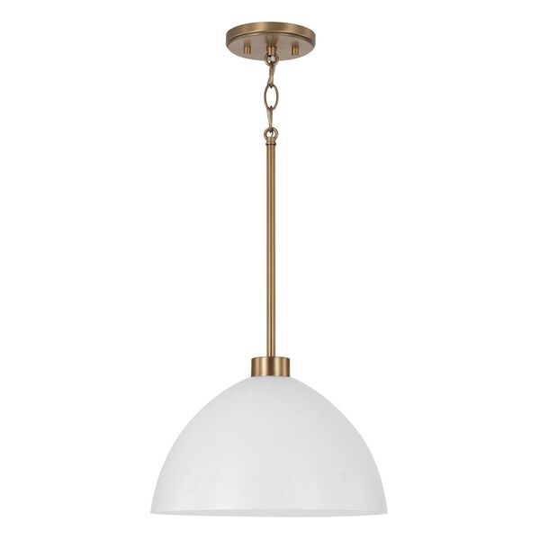 Ross Aged Brass and White One-Light Pendant, image 1