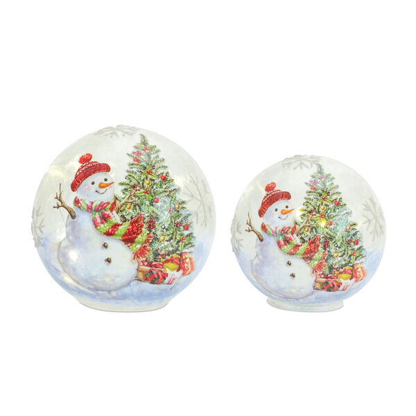 White LED Snowman and Tree Globe Holiday Tabletop Decor, Set of Two, image 1