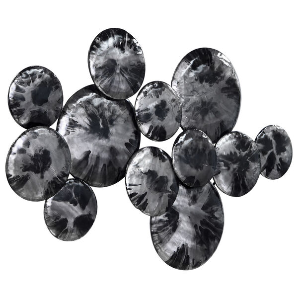 Black and Silver Obsidian Hand Painted Etched Metal Wall Sculpture, image 3
