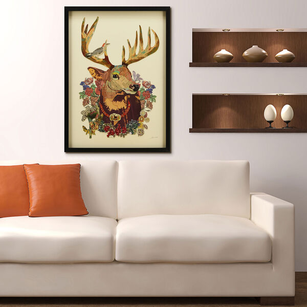 Black Framed Mr. Deer Dimensional Collage Graphic Glass Wall Art, image 1