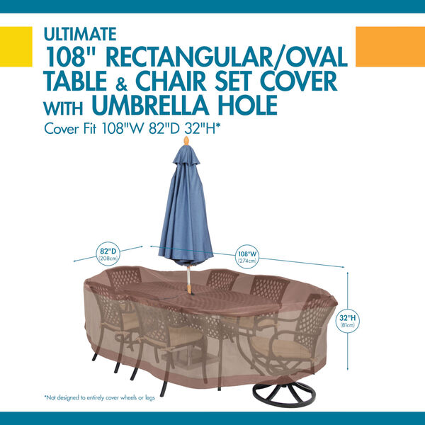 Ultimate Mocha Cappuccino 108-Inch Rectangular Oval Patio Table and Chair Set Cover with Umbrella Hole, image 2