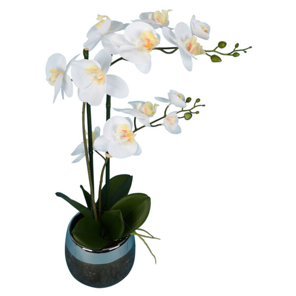 White Real Touch Phalaenopsis in Metal Pot, image 2