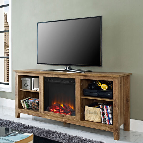 58-inch Barnwood TV Stand with Fireplace Insert, image 1