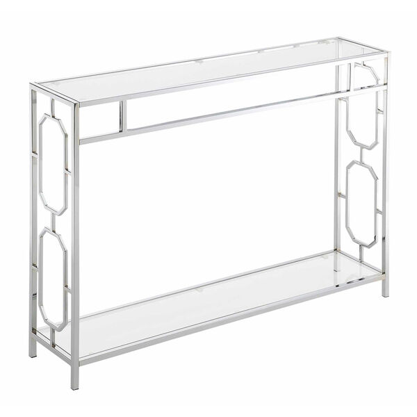 Omega Chrome Console Table with Clear Glass, image 1