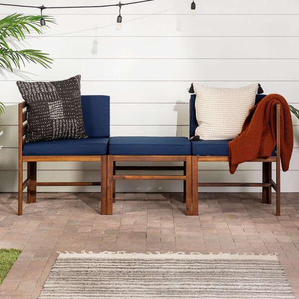 Sanibel Dark Brown and Navy Blue Patio Love Seat with Ottoman, image 7