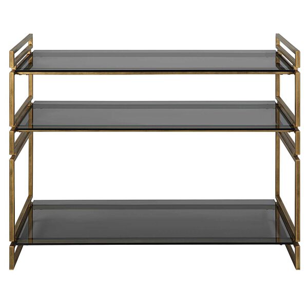Stacked Up Smoked Gray Antiqued Gold Glass Console Table, image 2