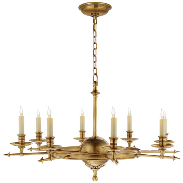 Leaf and Arrow Large Chandelier in Antique-Burnished Brass by Chapman and Myers, image 1
