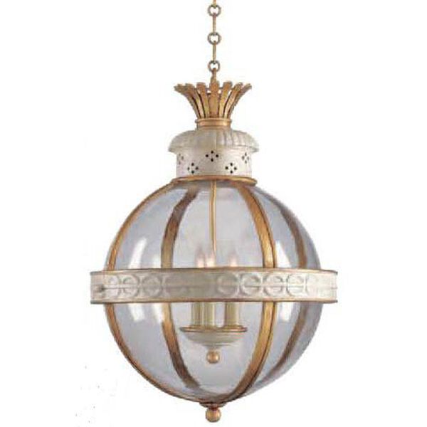 Crown Top Banded Globe Lantern in Antique White with Clear Glass by Chapman and Myers, image 1