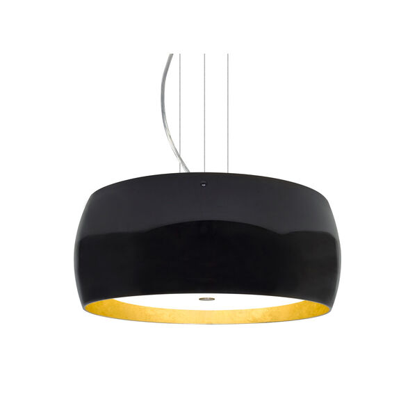 Pogo Satin Nickel Three-Light Pendant With Black and Inner Gold Foil Glass, image 1
