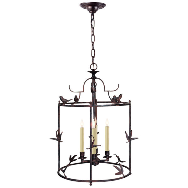 Diego Grande Classical Perching Bird Lantern in Rust with Verdis Accent by Chapman and Myers, image 1