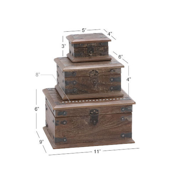 Brown Wood Box, Set of 3, image 2