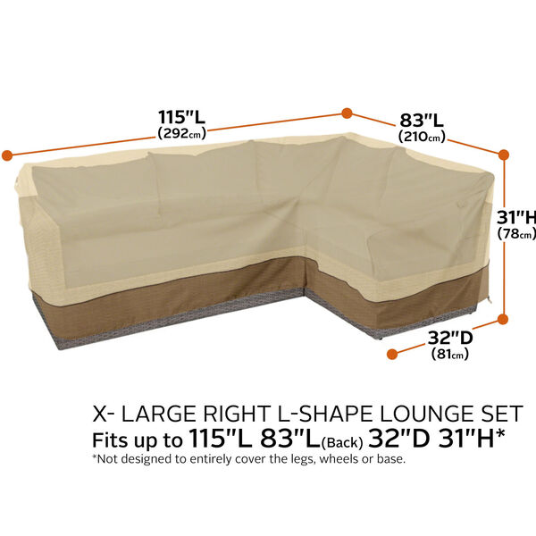 Ash Beige and Brown 115-Inch Patio Right Facing Sectional Lounge Set Cover, image 4