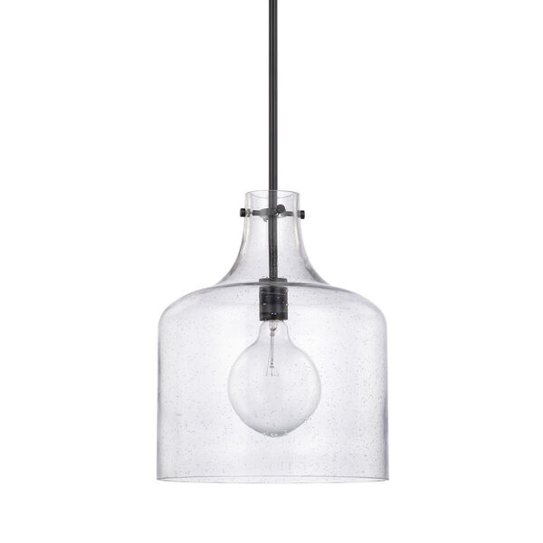 HomePlace Matte Black Seeded Glass 12-Inch One-Light Pendant, image 1