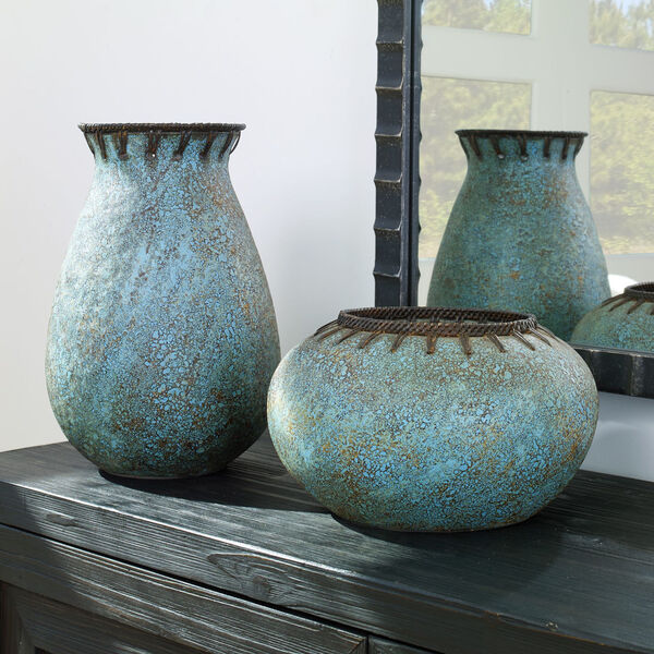 Bisbee Brown and Turquoise Bubble Glaze Vase, Set of 2, image 1