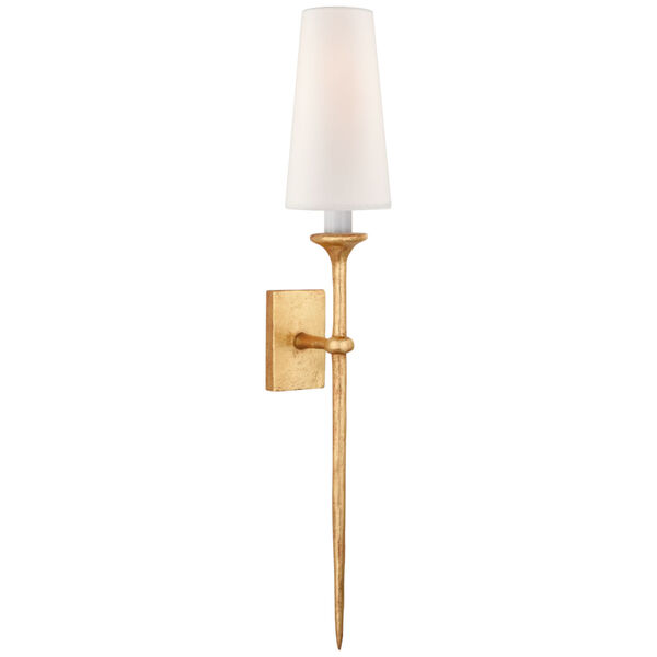 Iberia Single Sconce in Antique Gold Leaf with Linen Shade by Julie Neill, image 1