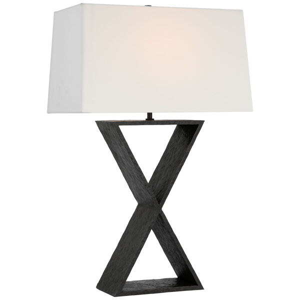 Denali Medium Table Lamp in Aged Iron with Linen Shade by Chapman  and  Myers, image 1