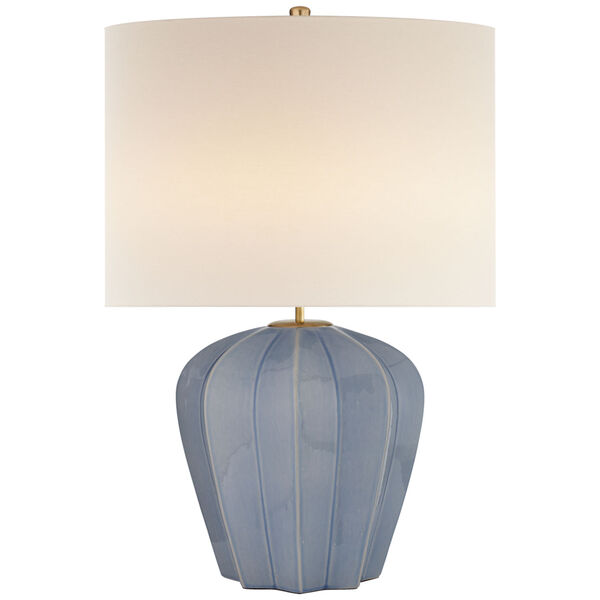 Pierrepont Medium Table Lamp in Polar Blue Crackle with Linen Shade by AERIN, image 1