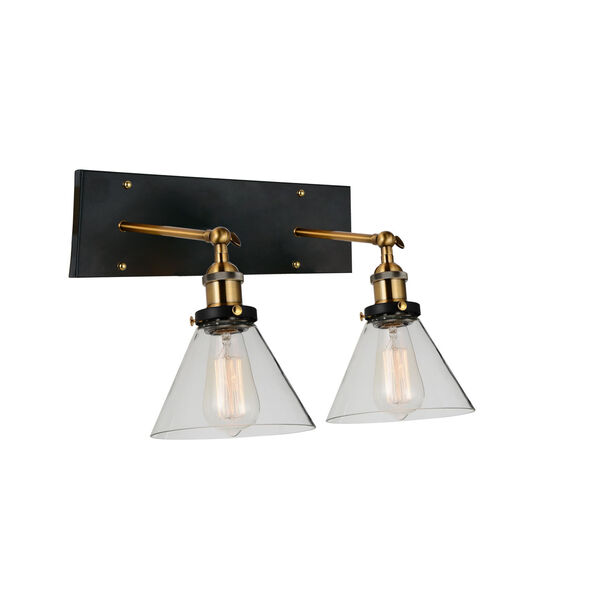 Eustis Black and Gold Brass Two-Light Wall Sconce, image 1