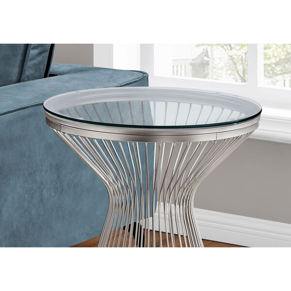 Chrome Hourglass Base End Table with Tempered Glass, image 3