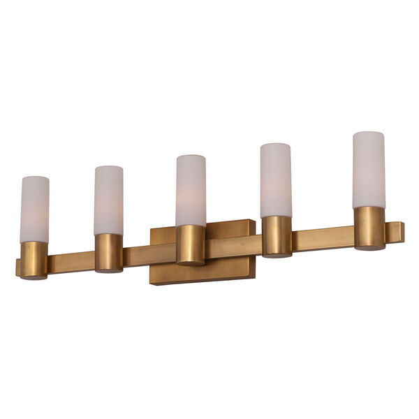 Contessa Natural Aged Brass Five Light Bath Vanity with Satin White Glass Shade, image 2