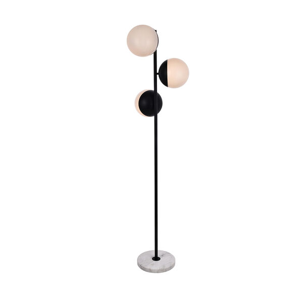 Eclipse Black and Frosted White Three-Light Floor Lamp, image 1