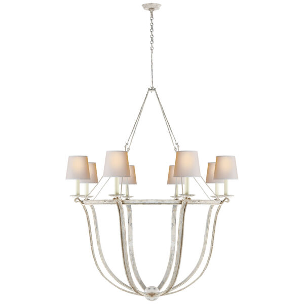 Lancaster Chandelier in Old White with Natural Paper Shades by Chapman and Myers, image 1