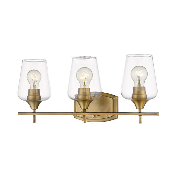 Joliet Olde Brass Three-Light Vanity with Transparent Glass, image 1