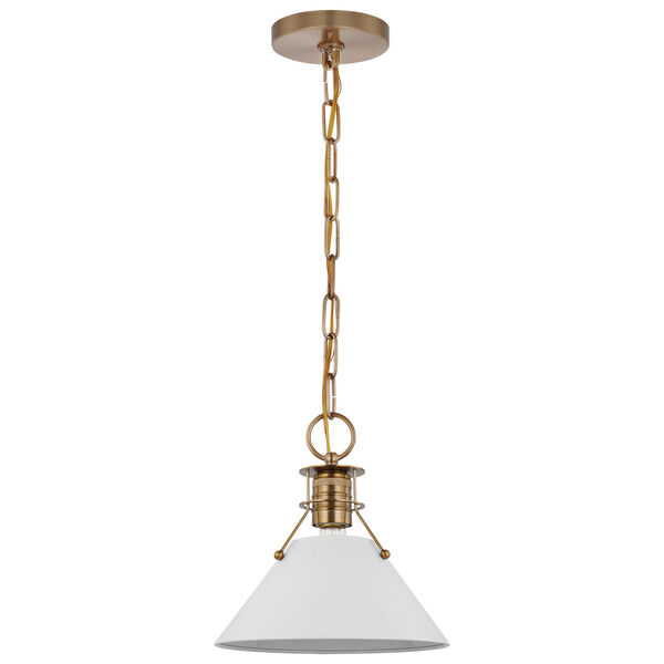 Outpost Matte White and Burnished Brass One-Light Mini Pendant, image 1