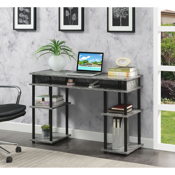 Designs2Go Gray Marble Black No Tools Student Desk with Shelves, image 2
