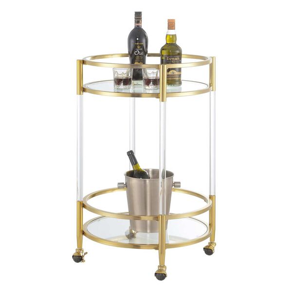 Royal Crest Clear and Gold Two Tier Acrylic Round Bar Cart, image 2