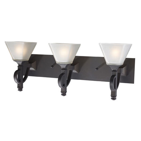 Fremont Oiled Bronze Three-Light Bath Fixture with White Frosted Glass, image 1