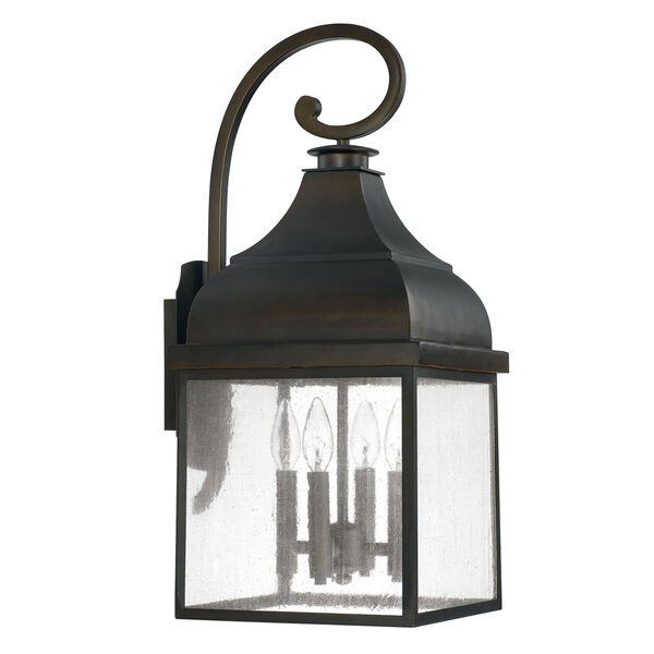 Kenwood Old Bronze Four-Light Outdoor Wall Lantern with Antique Glass, image 1