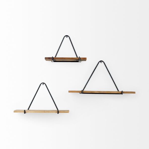 Khufu Brown and Black Triangular Hanging Shelves, Set of 3, image 2