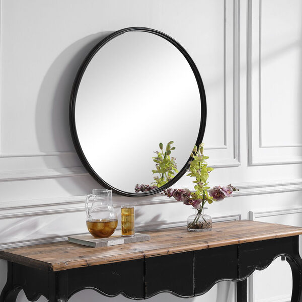 Belham Aged Black Round Mirror, image 1